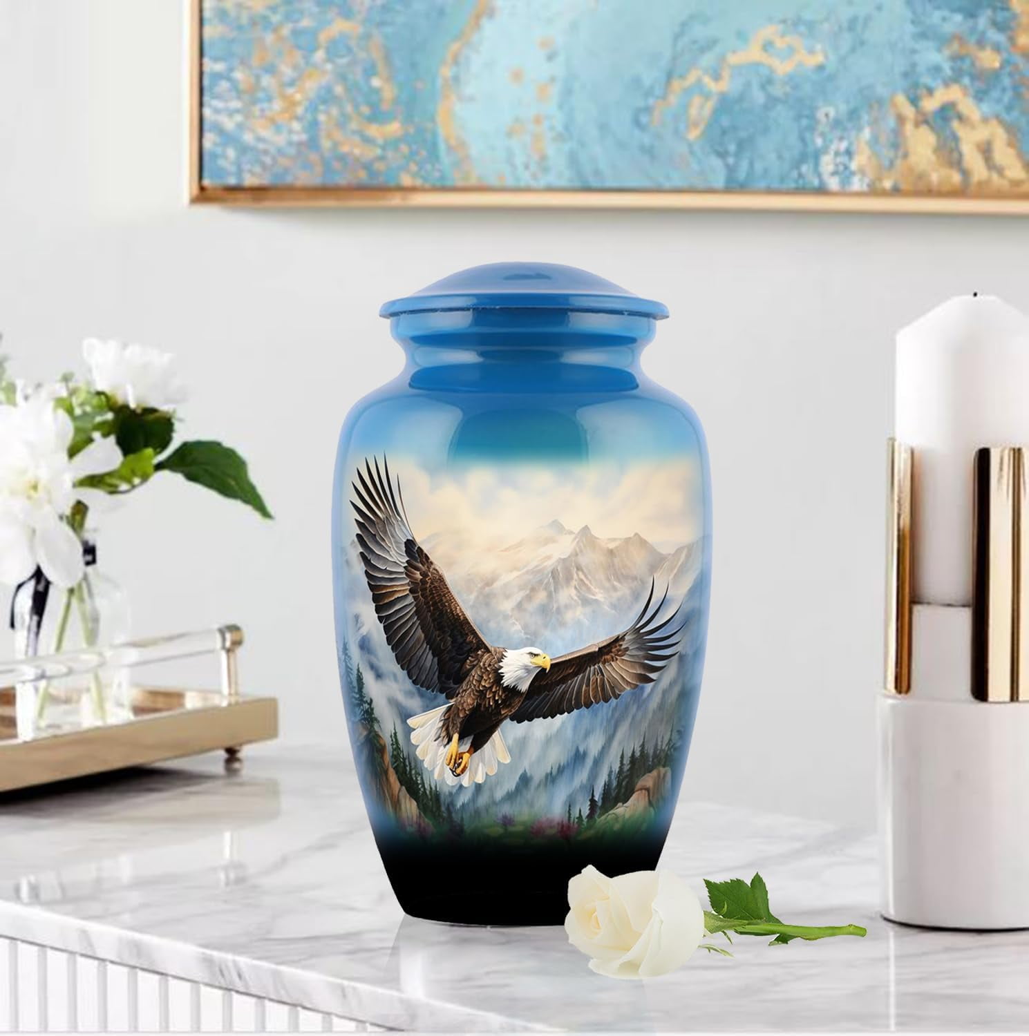 Eagle urn-Cremation Urns for Human Ashes, Decorative Burial Urn for Adult Men & Women – Large, Blue American Eagle urn