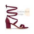 thumbnail image 3 of Perphy Lace Up Strappy Block Mid Heels Sandals for Women Burgundy (Size 10.5), 3 of 4