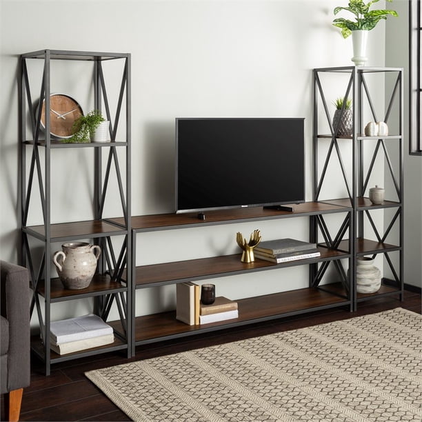 3Piece Entertainment Center Dark Walnut