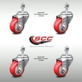 thumbnail image 2 of 3 Inch SS Red Polyurethane Wheel Swivel ½ Inch Threaded Stem Caster Set SCC, 2 of 2