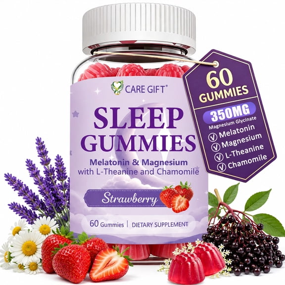 Sleep Gummies with 5mg Melatonin, 30-Day Supply |Elderberry, Magnesium, L-Theanine, Chamomile, Lavender, Drug-Free Sleep Aid, Gluten & Gelatin Free, Non-GMO, Strawberry Flavor | 60 Gummies