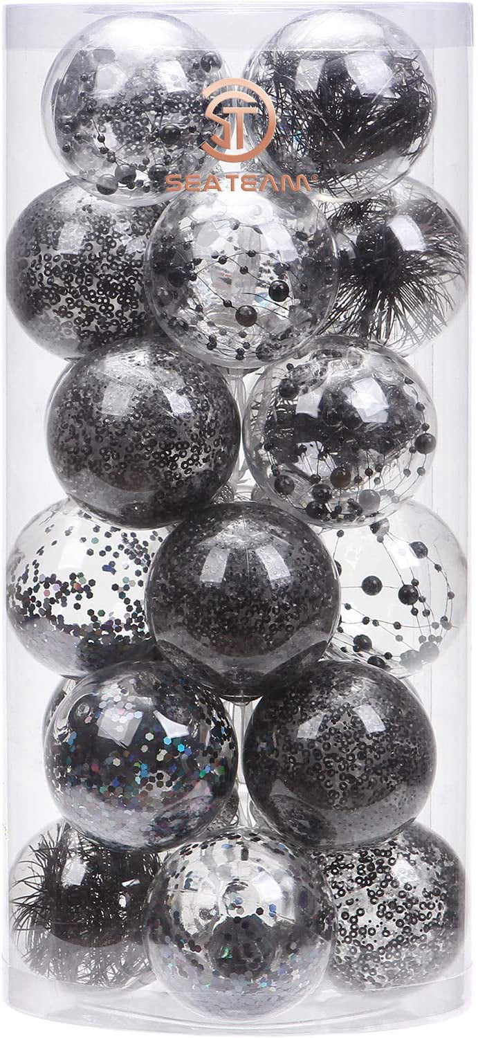 24 Counts, Champagne Sea Team 70mm/2.76 Shatterproof Clear Plastic Christmas Ball Ornaments Decorative Xmas Balls Baubles Set with Stuffed Delicate Decorations