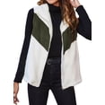 thumbnail image 3 of Xuanfei Women Contrast Color Lapel Collar Full Zip Pocket Fuzzy Vest Outwear, 3 of 5