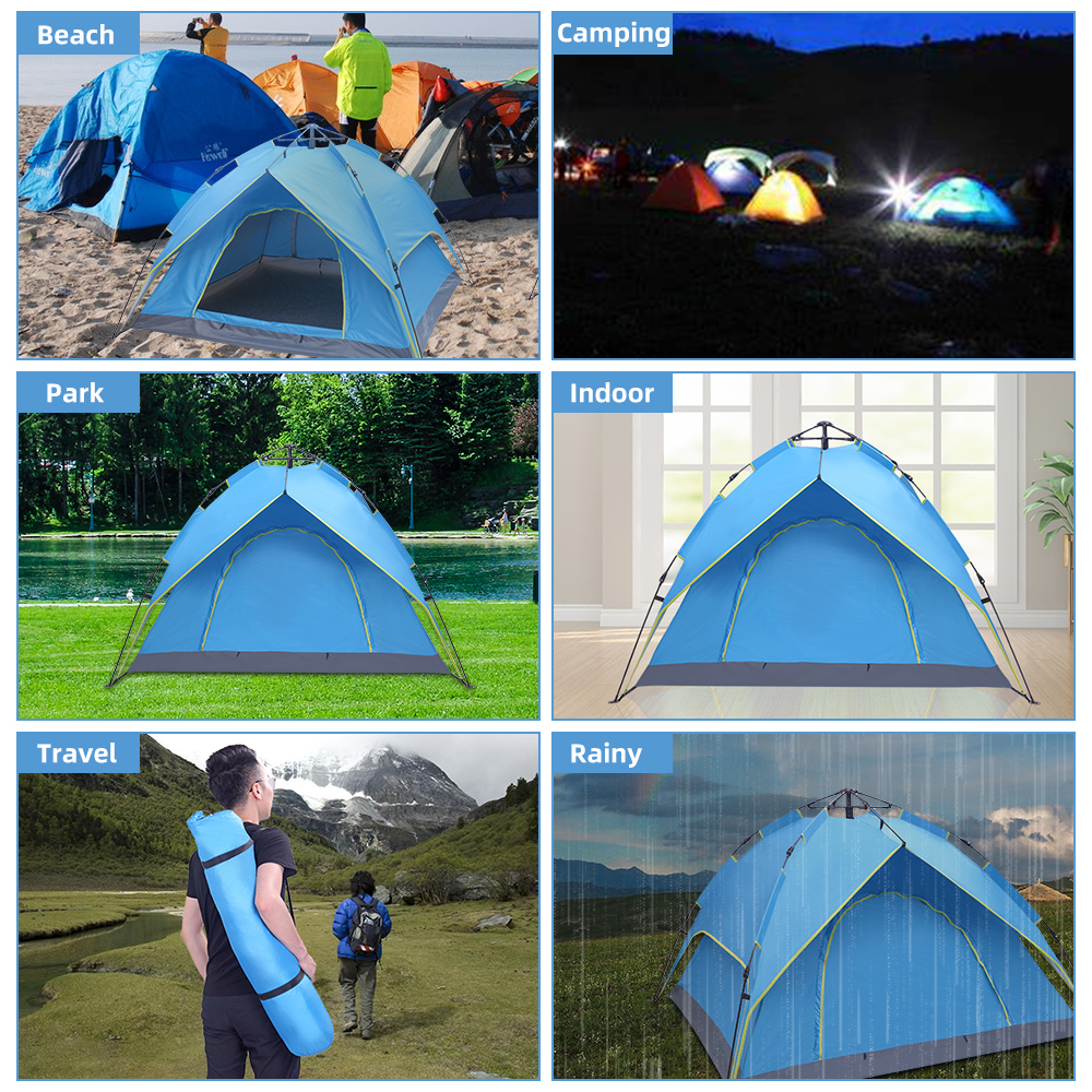 Camping Tent, 2-3 Person Family Tents for Camping, 180T Silver Coating Waterproof Tent, Double-Deck Camping Tent, Automatic Instant Pop Up Tents for Camping for Outdoor/Hiking/Traveling, Blue, R055 - image 5 of 11
