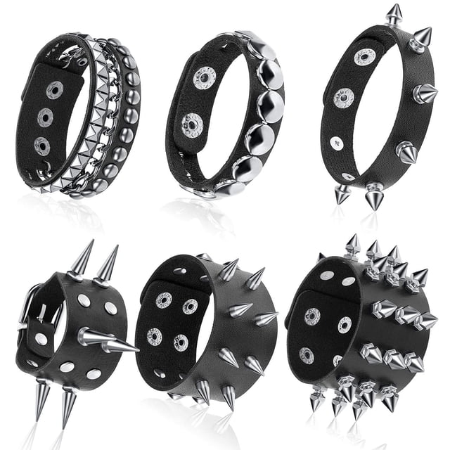 Pulseras Hicarer de piel punk con tachuelas para hombre y mujer