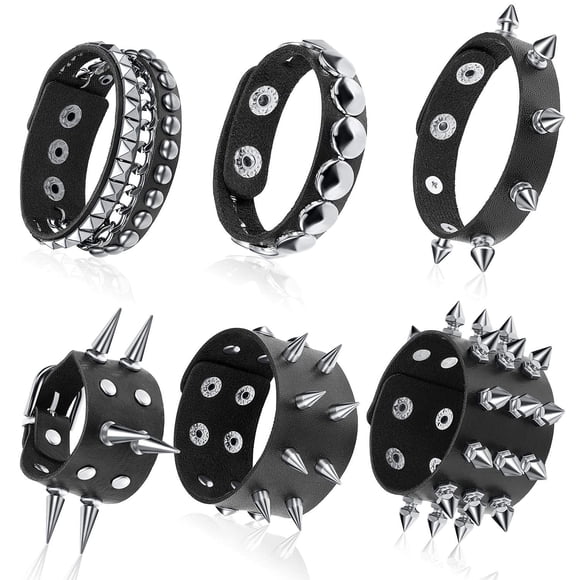 Pulseras Hicarer de piel punk con tachuelas para hombre y mujer