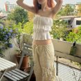 thumbnail image 3 of Gupgi Women Ruched Tube Tops Summer Fashion Sleeveless Off Shoulder Solid Color Tie Up Vest, 3 of 7