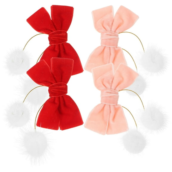 FRCOLOR 2 Pairs Small Bows for Hair Red Pink 9.8x3.5in Bow Design Tassel Decoration Classic Toddler Girls