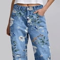 thumbnail image 6 of Straight Leg Jeans for Women Floral Print Button Down Jeans with Pockets High Waist Leisure Relaxed Fit Summer Denim Pants Street Fashion design Trousers Red XL, 6 of 6