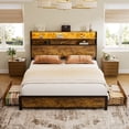 thumbnail image 3 of GUNAITO Queen Bed Frame with Storage Headboard, 2 Drawers Platform LED Bed Frame with USB Ports & Outlets Rustic Brown, 3 of 10