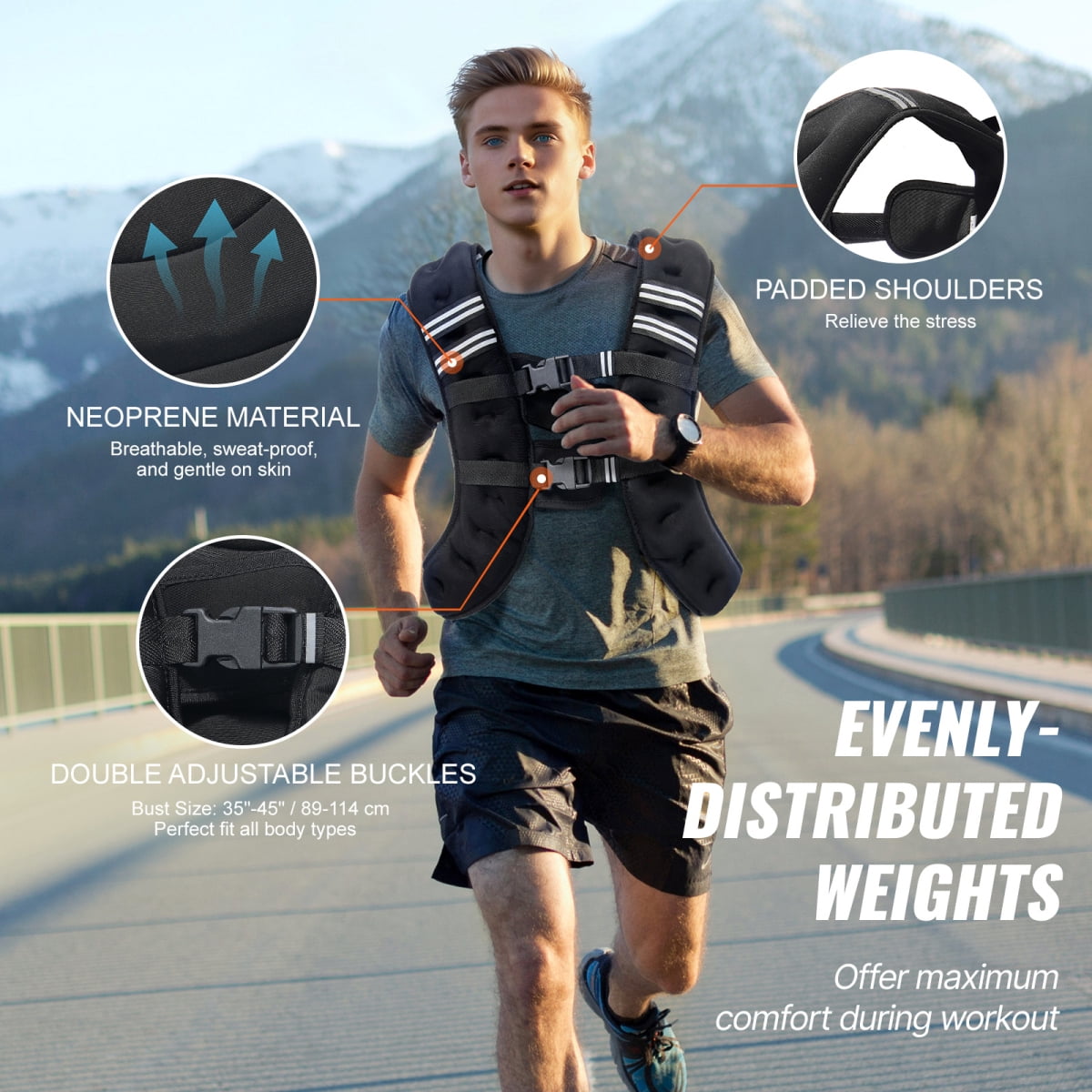 ZHICHUN 30lb Weighted Vest for Men & Women, Adjustable Strength Training Workout Equipment with Dual Storage Pockets & Reflective Stripes (Black)