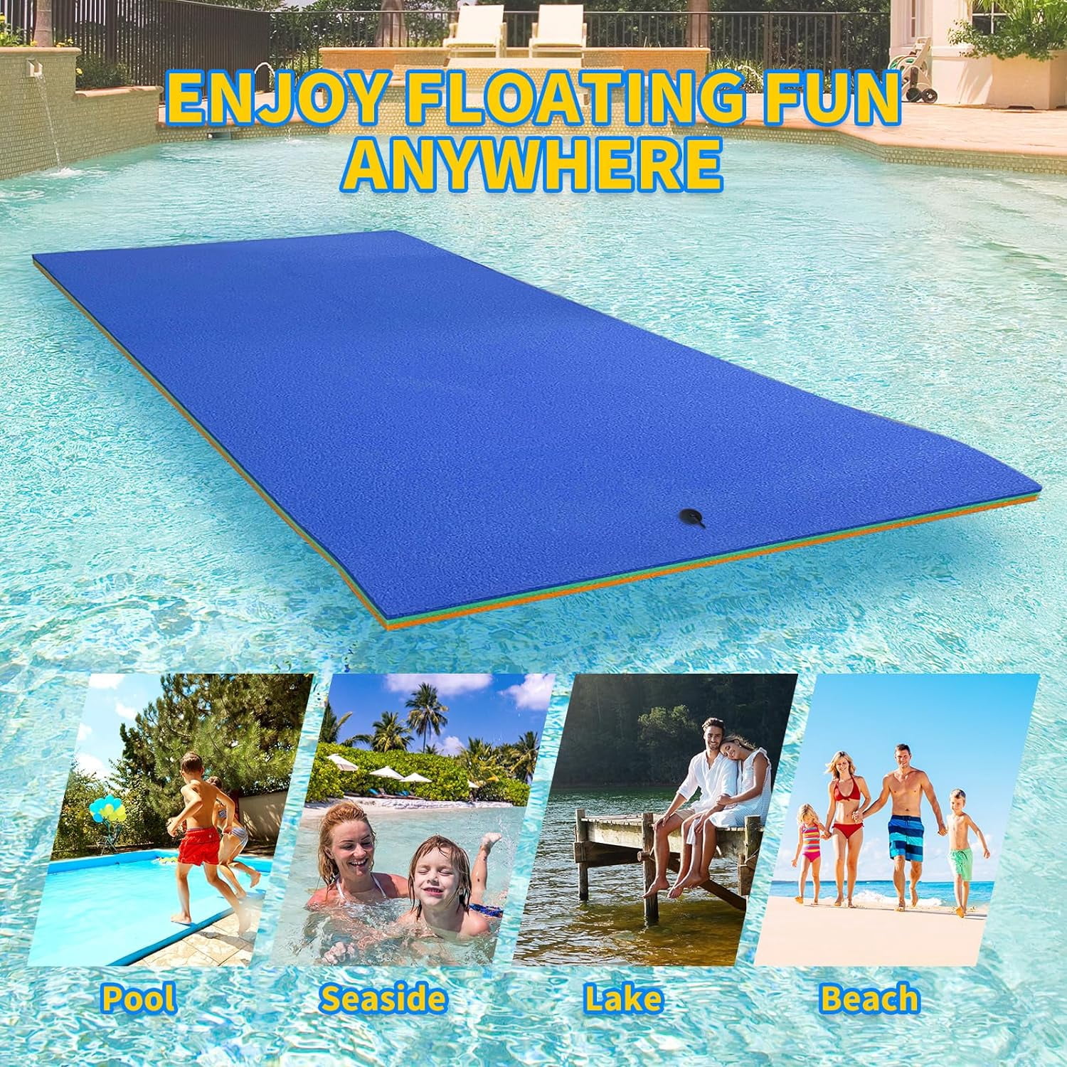 Akaber 9 X 5Ft Lily Pad Floating Mat, 3-Layer Tear-Resistant Xpe Foam Floating Island for 3-5 Adults