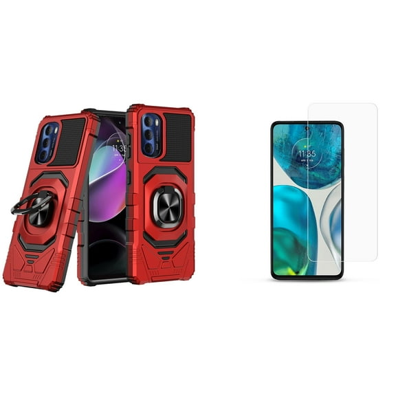 Case with Screen Protector Bundle for Moto G Stylus 5G 2022: Heavy Duty Shield Cover (Red) and (2-Pack) Tempered Glass Shields