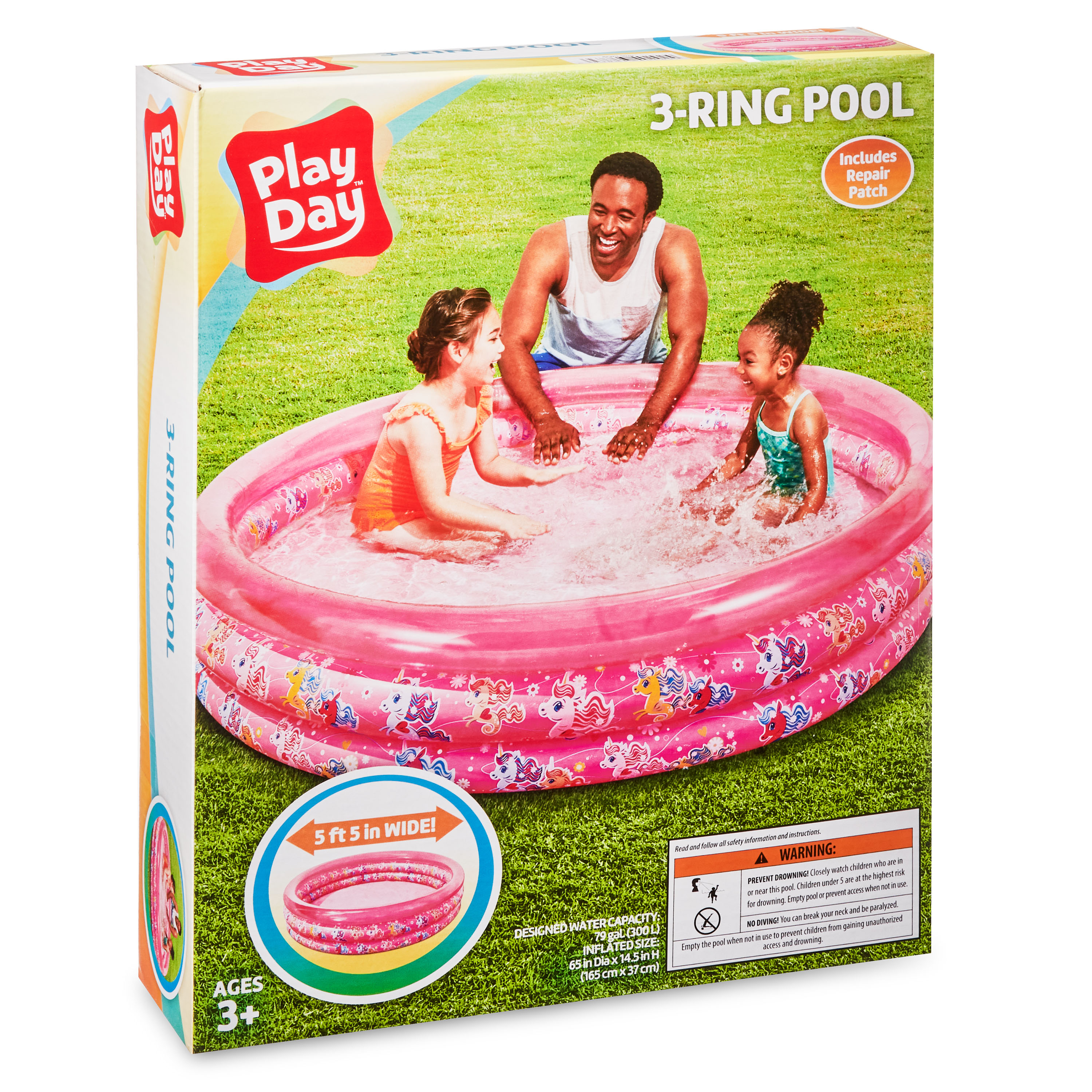 Play Day 3 Ring Unicorn Pool, Pink - image 5 of 5