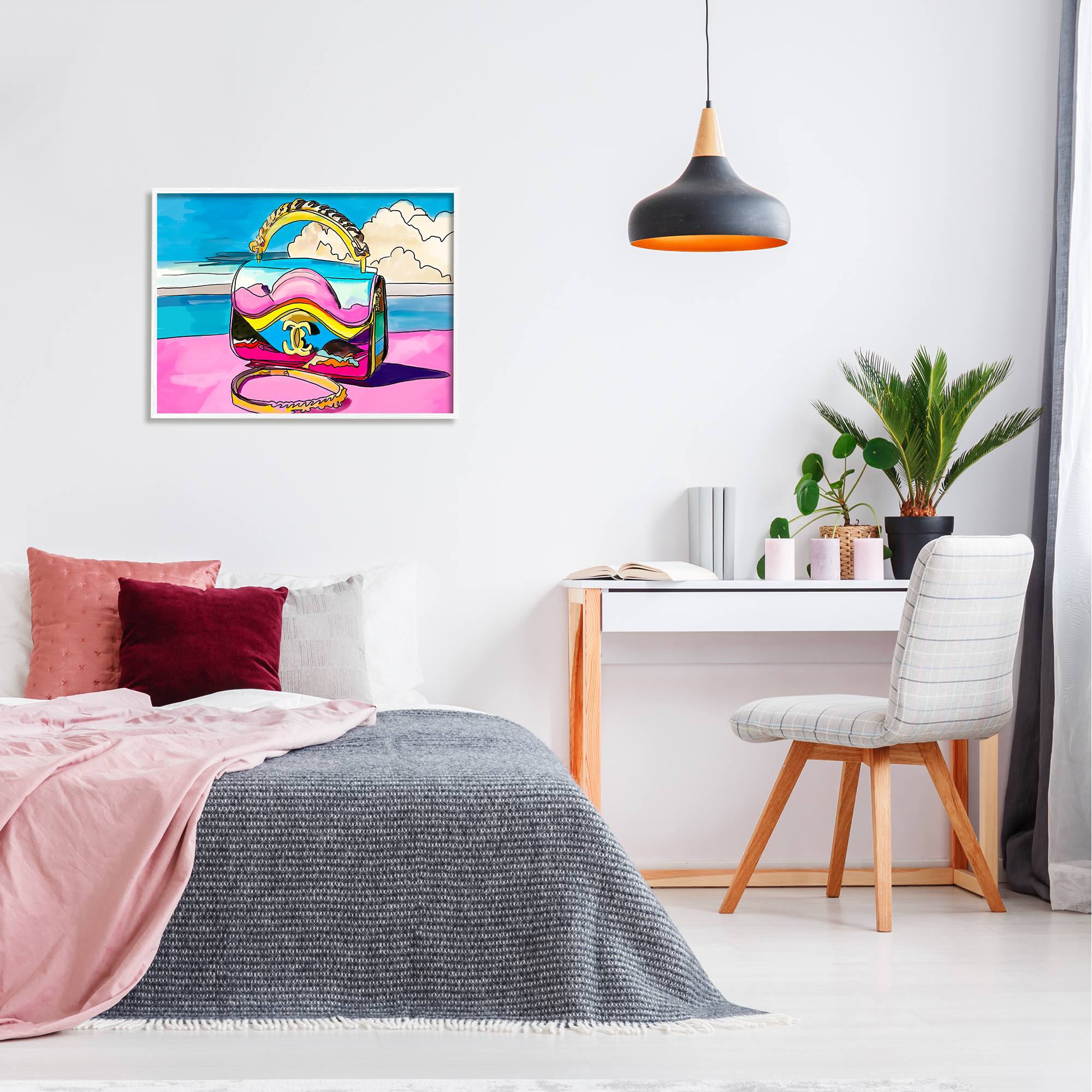Stupell Industries Vivid Fashionable Purse Beauty & Fashion Painting White Framed Art Print Wall Art, 30 x 24