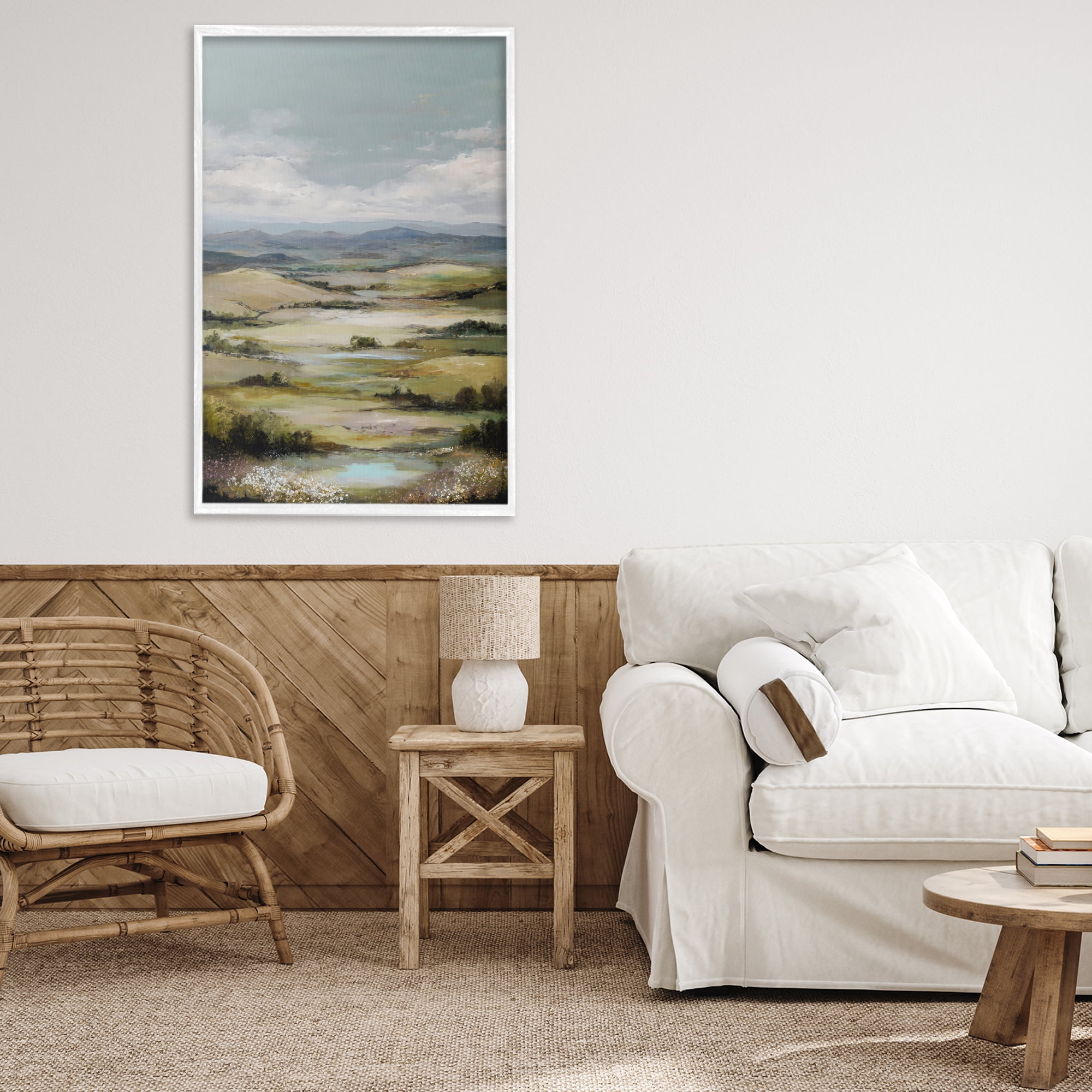 Stupell Industries Rolling Mountain Meadows White Framed Giclee Art, design by Petal Prints Design