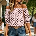 thumbnail image 6 of Yrmaups Polka Dot Off Shoulder Blouse for Women Plus Size, Ruffle Sleeve Flowy Pullover Top, Lightweight Summer Beach Vacation Daily Wear, Pink 3XL, 6 of 8