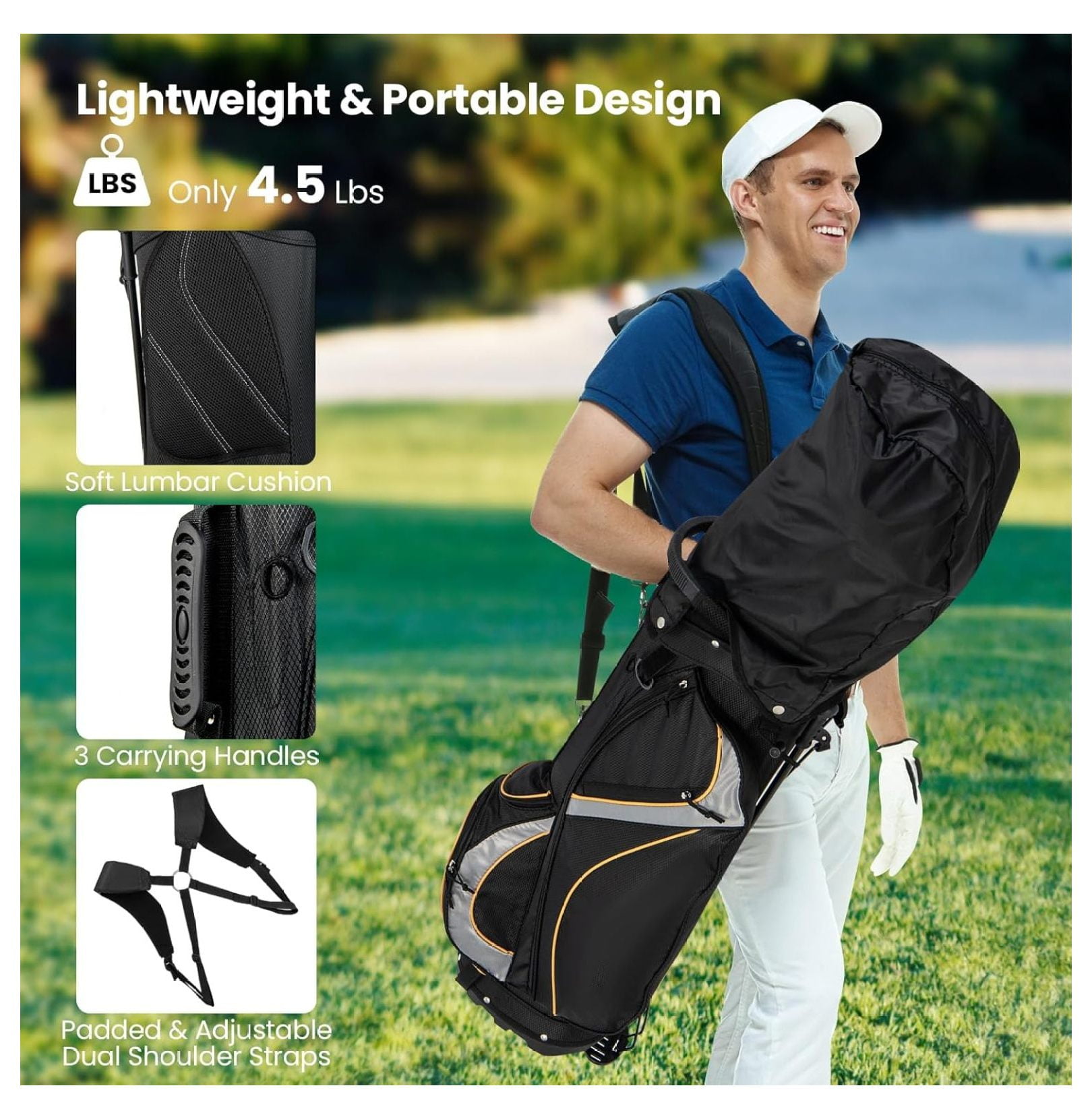 Lightweight Golf Stand Bag with 8 Way Top Dividers and Cooler Pockets