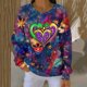 thumbnail image 2 of Tops de Manga Larga de las Mujeres Impreso con Capucha Cuello Redondo Botón Abajo Suéter Casual, 2 of 6
