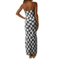 thumbnail image 4 of LMLYSoH Womenacute;s Summer Long Cocktail Dress Sleeveless Checkerboard Print Spaghetti Strap Dress, 4 of 5