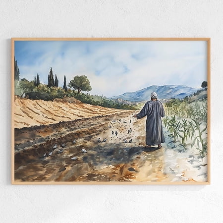Parable of The Sower Poster, The Teaching of Jesus Wall Art, Matthew 13 Print, Christian Home Wall Decor, Bible Scripture Art Unframed Paper Print
