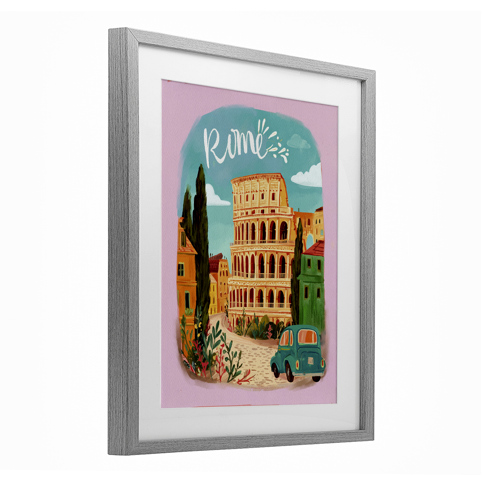 Rome Travel Spot Architecture Gray Framed Print Under Glass, design by Yen