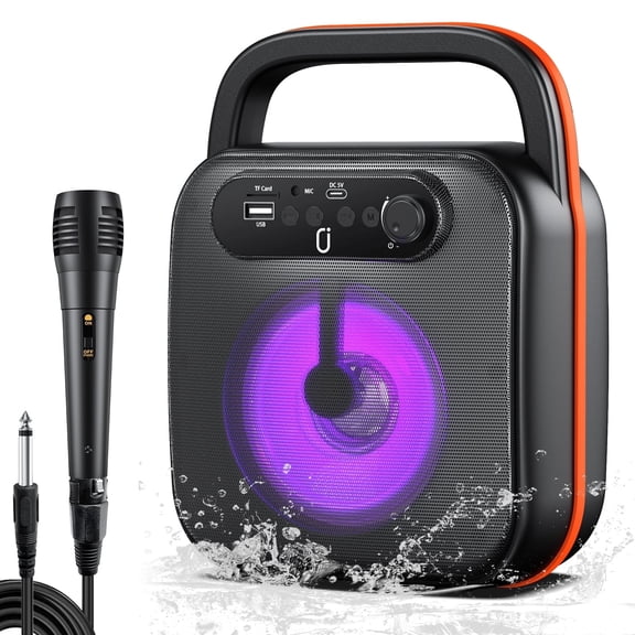 FanFun Bluetooth Speaker, Portable Party Speaker with Wired Microphone, DJ Lights, D50