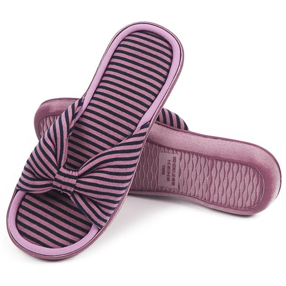 Womens Open Toe Summer Bedroom Slippers Memory Foam Purple Sandal Home Ladies Comfy Slippers（Size：5-6）