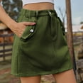 thumbnail image 5 of Ndbuld Women's Mini High Waisted Skirt Women's Denim Workwear Pocket Skirt Casual Drawstring Elastic Waist Short Skirt Summer Clearance,Army Green,L, 5 of 6