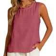 thumbnail image 3 of WHEANG Womens Solid Color Cotton Linen Sleeveless Top Back Button Reversible Blouse Summer Tank Tops Pleated Crewneck Casual Loose Blouses Business Work Shirts Size L Red 2026 Sales Under $5, 3 of 4