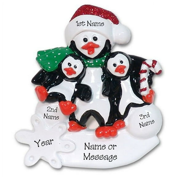 Penguin Single Parent / Grandparent w/2 Children Personalized Christmas Ornament