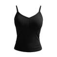 thumbnail image 3 of Womens Ribbed Solid Color Adjustable Camisole Sleeveless V Neck Spaghetti Strap Tank Tops Basic Shirt Built in Bra Black, 3 of 4