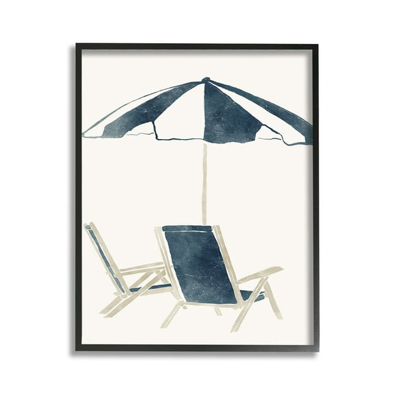Stupell Industries Minimal Beach Umbrella & Chairs Nature Painting Black Framed Art Print Wall Art, 11 x 14