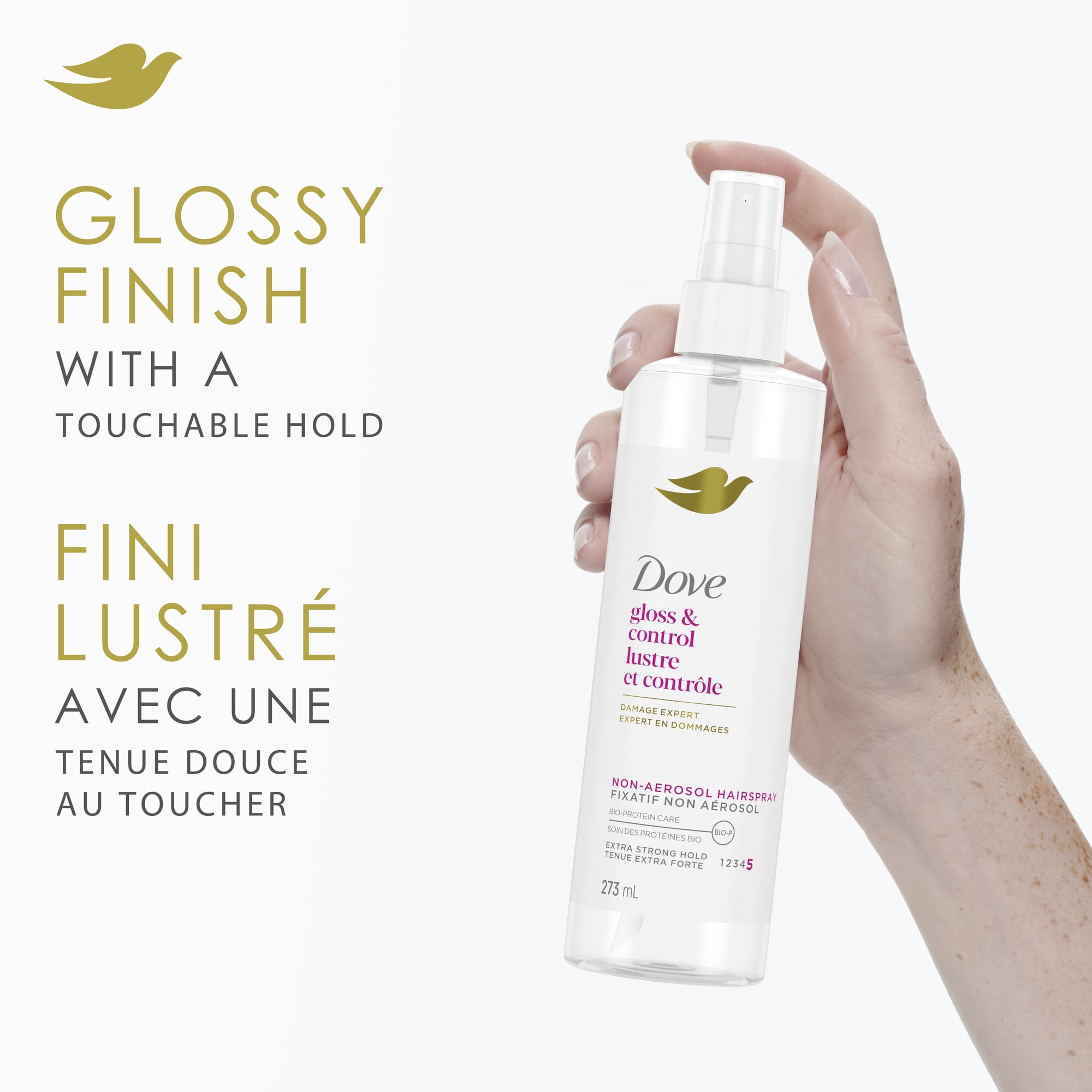 Dove Non-Aerosol Hairspray for Extra Strong Hold Hairspray Gloss & Control Protects Against Damp or Humid Conditions 273mL, 273 ML