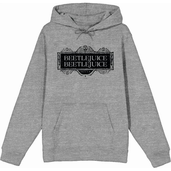 Beetlejuice Beetlejuice Black Sign Logo Adult Heather Gray Long Sleeve Hoodie-3XL