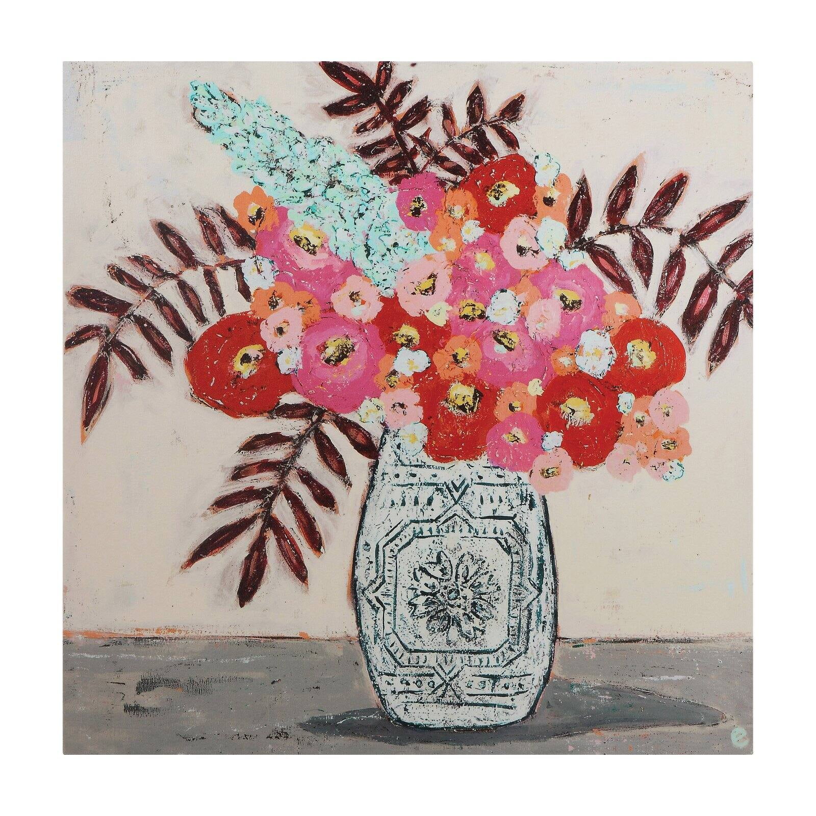 3R Studio Wall Art Canvas Red and Pink Flowers in Vase