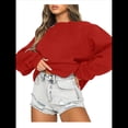 thumbnail image 3 of Sudaderas de Larga para Mujer, Cuello Redondo, Jerséis Holgados, Tops de Otoño Rojo L, 3 of 9