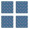thumbnail image 1 of Garden Art Coaster Set of 4, Bouquet of Woodland Growth in Graphic Form Blue Toned Background, Square Hardboard Gloss Coasters, Standard Size, Blue Pink and Pale Blue, by Ambesonne, 1 of 2