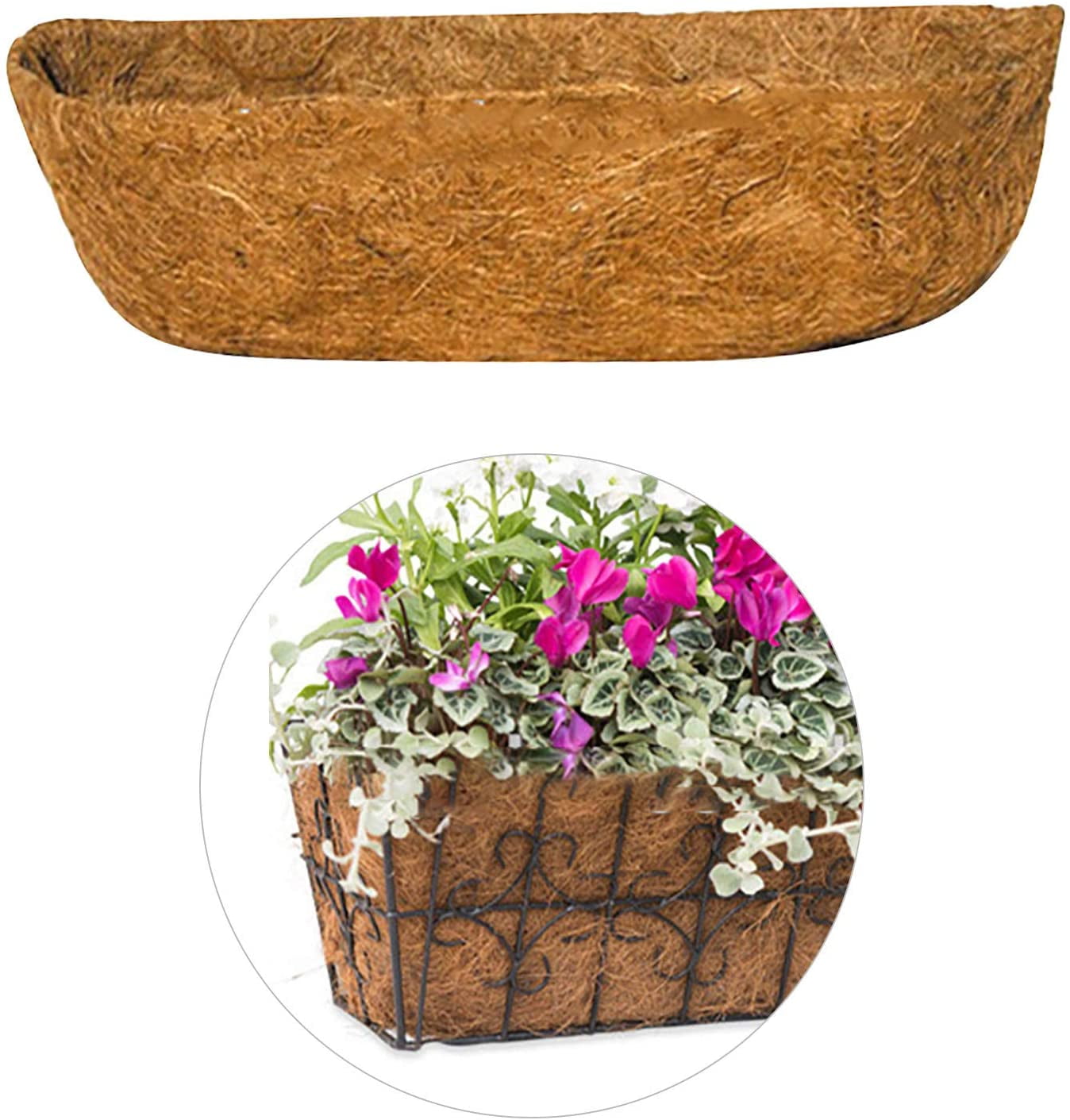 Coco Liner Trough Coco Liner for Planters, 24 inch Half on Shape Trough