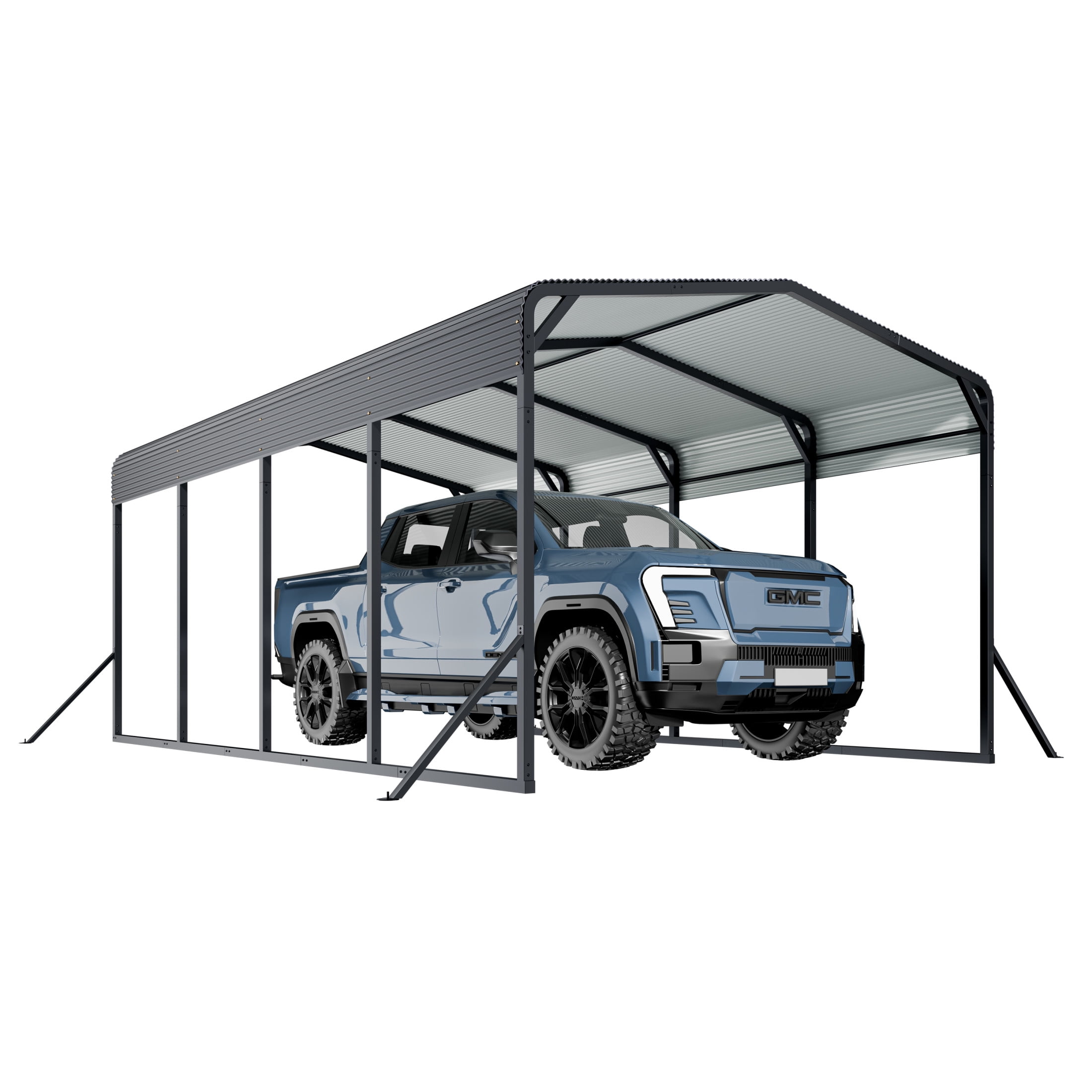 Noble House 12x20FT Metal Carport with Reinforced Base, Outdoor Garage Shelter for Cars, Boats, and Trucks, Black