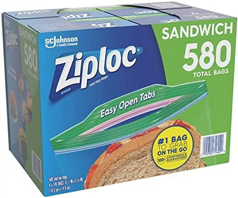 Ziploc Easy Open Tabs Sandwich Bags 580, 145 Count (Pack of 4