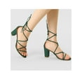 thumbnail image 6 of BLISSFUL STEP Women's Shoes Open Toe Lace Up Block Heel Strappy Heels Dark Green 11, 6 of 8