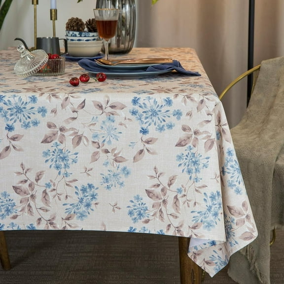 Rustic Tablecloth Classic Plant Printed Cotton-Blend Fabric Table Cover Farmhouse Decoration 60x84 inches Rectangle/Oblong Blue for Kitchen Dining