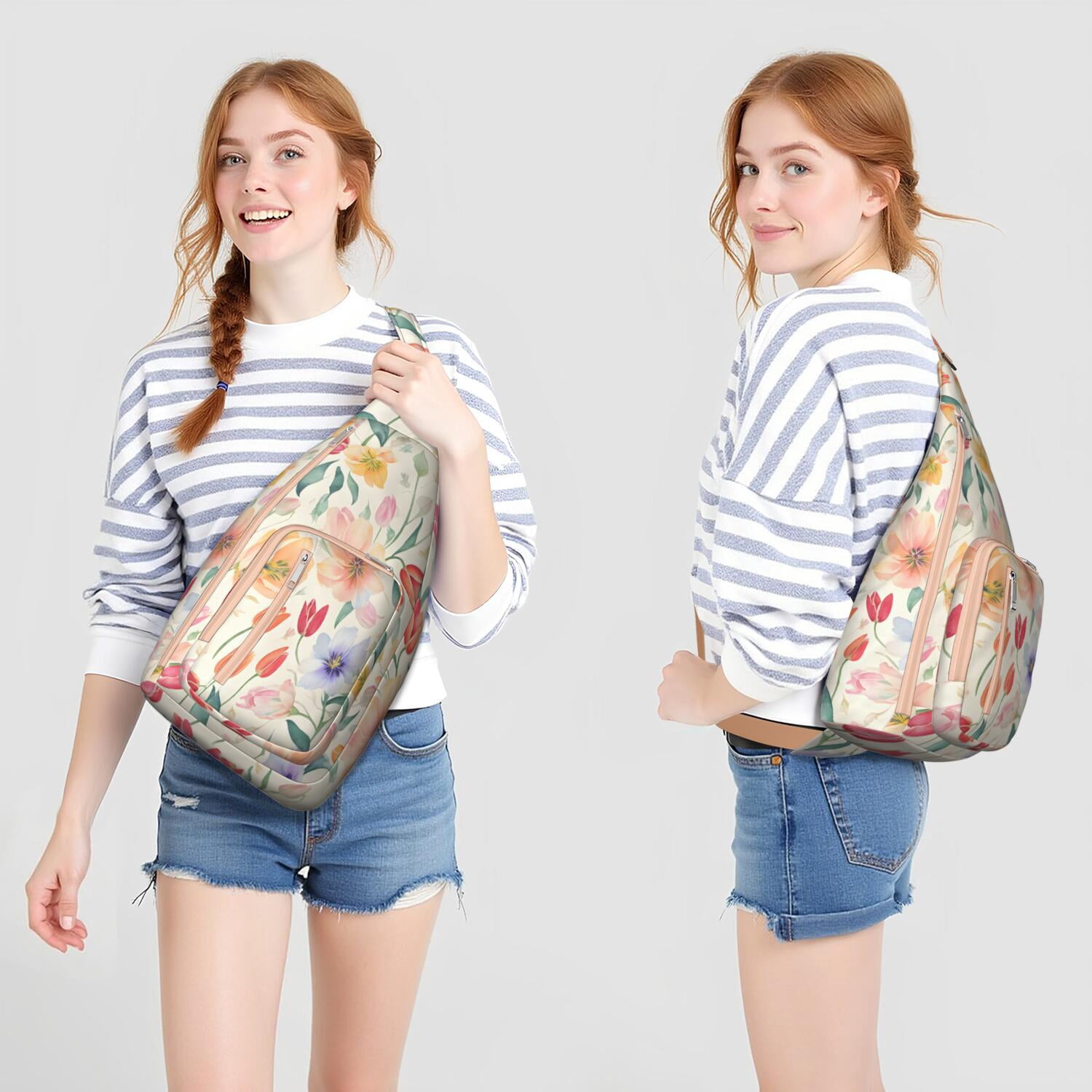 Durable Breathable Sling Bag with Sunflower Pattern for Tactical Use