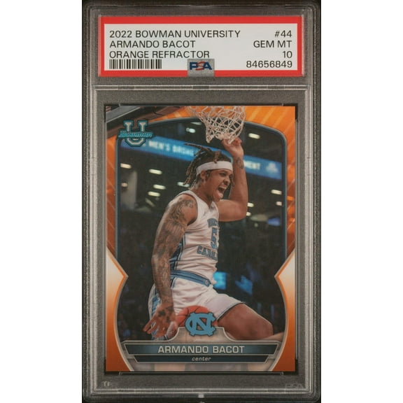 Graded 2022 Topps Bowman University Armando Bacot #44 Orange Refractor Rookie RC Basketball Card PSA 10 Gem Mint