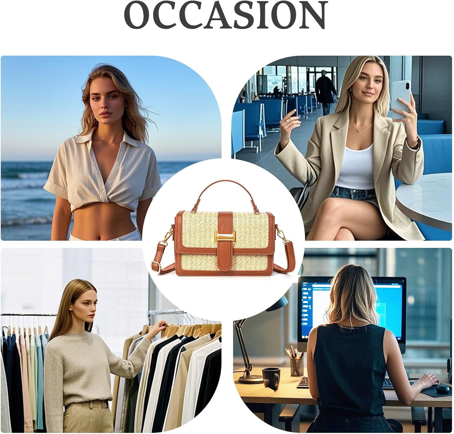CAILDANL Straw Crossbody Bags for Women Summer Straw Clutch Bag Woven Beach Purse Vacation Handbags