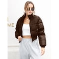 thumbnail image 5 of Women' S Cropped Quilted Puffer Jacket Outerwear Coats Brown L, 5 of 9