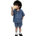 thumbnail image 2 of Uccdo 1-9T Toddler Kids Brother & Sister Matching Outfits Set Little Boys Button Down Denim Shirts + Shorts 2Pcs Summer Clothes Set, 2 of 8