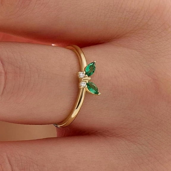 Solid Gold Butterfly Ring, Emerald Ring, Minimalist Ring for Women, 14k gold plated silver ring Dainty Gold Ring, Gift for Wife