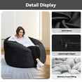 thumbnail image 3 of 5 ft Convertible Bean Bag Chair for Adults & Kids - 2‑in‑1 Lounger & Bed with Washable Cover, High-Density Foam, Flannel Fabric - Black, 3 of 6